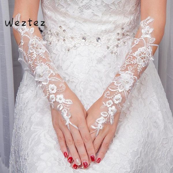 

bridal gloves wedding dress long lace cutout fingerless accessories st03, White
