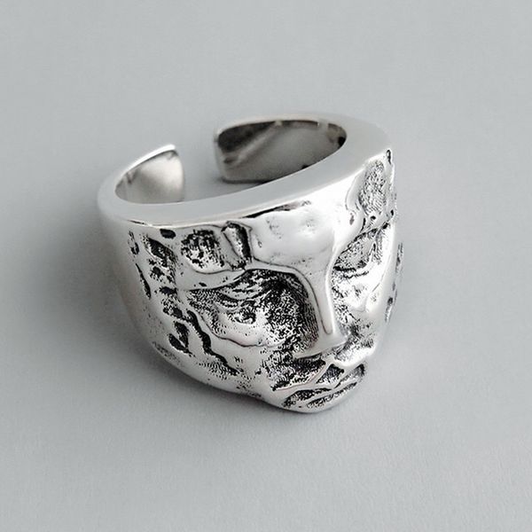

gothic minimalist geometric portrait chunky 925 sterling silver ring for women fashion cool jewelry wholesale, Golden;silver