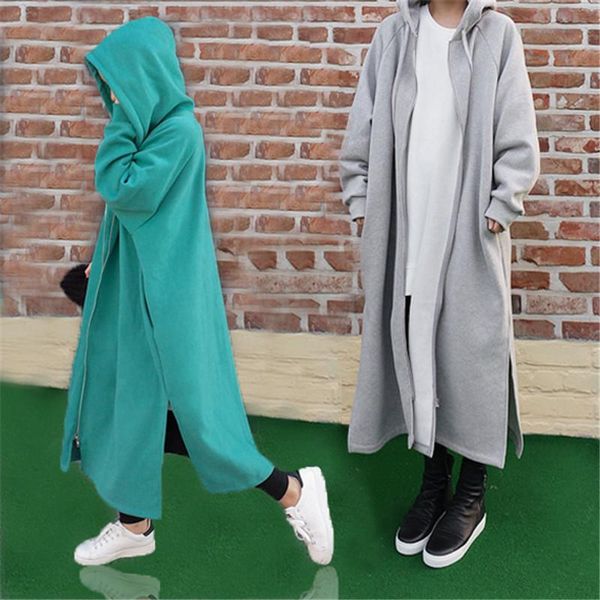 

women's hoodies & sweatshirts 2021 spring autumn women coats loose large size split fork plus velvet hooded jacket b171, Black