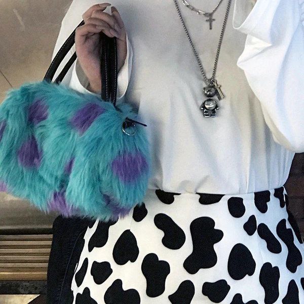 

evening bags contrast color women small shoulder fashion design cool girls furry clutch purse handbags soft plush ladies crossbody bag