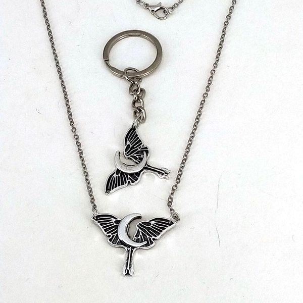 

hzew ancient silver color moth pendant necklace wing moon necklaces for women