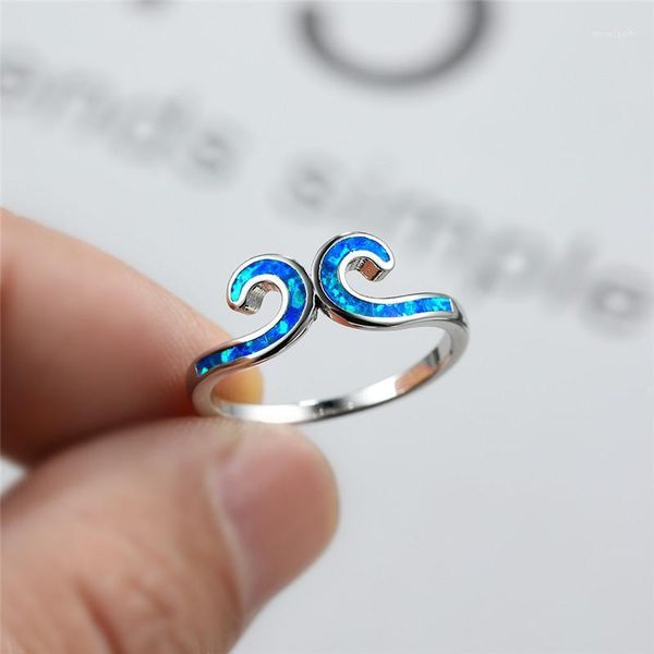 

wedding rings luxury promise love engagement ring cute female blue white fire opal boho silver color band for women jewelry1, Slivery;golden