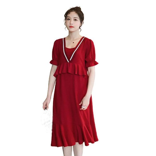 

maternity dress summer clothes for pregnant women clothing fashion loose v neck dresses pregnancy, White