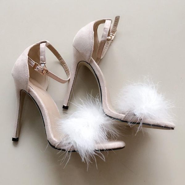 

sandals fluffy heels strap pink fur slide women drop shoes, Black