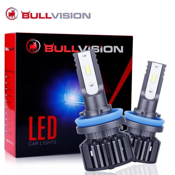 

car headlights bullvision 2pcs 6000k 12v white led light viewing 20000lm headlight fast on/off h11 h7 h8 h9 h16jp sa