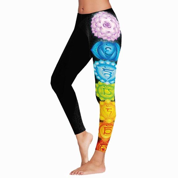 

thick fabric sring charka buddha print white mandala leggings plus size xl women's compression tight pants running, Black;blue