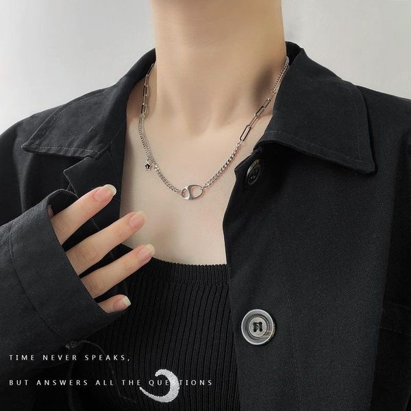 

chains pig nose women necklaces hollow necklace lady pentagram clavicle chain trendy silver color korean alloy collier