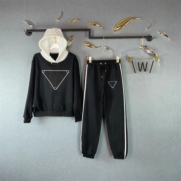 

women's two piece pants three-dimensional hooded tracksuit embroidered cotton hoodie side lace stitching elastic pants casual sports se, White