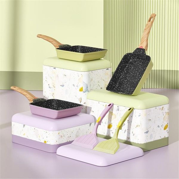 

pans 15*15 15*20cm non stick green frying pan japanese tamagoyaki omelettes aluminum alloy egg pancake maker kitchen cookware