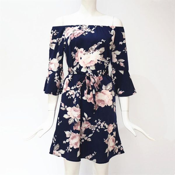 

casual dresses dress women 2021 summer chiffon off shoulder floral print mini boho style short party beach ladies elegant, Black;gray