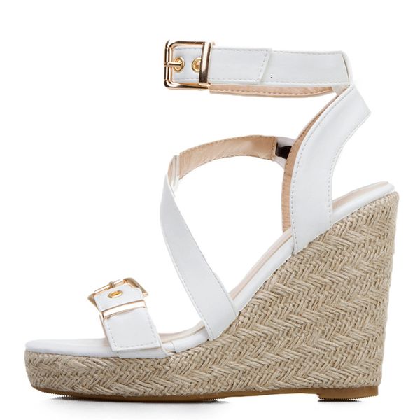 

sandals fashion wedge women summer platform high heels sandal luxury cross strap party wedding evening shoe woman whit 46w2, Black