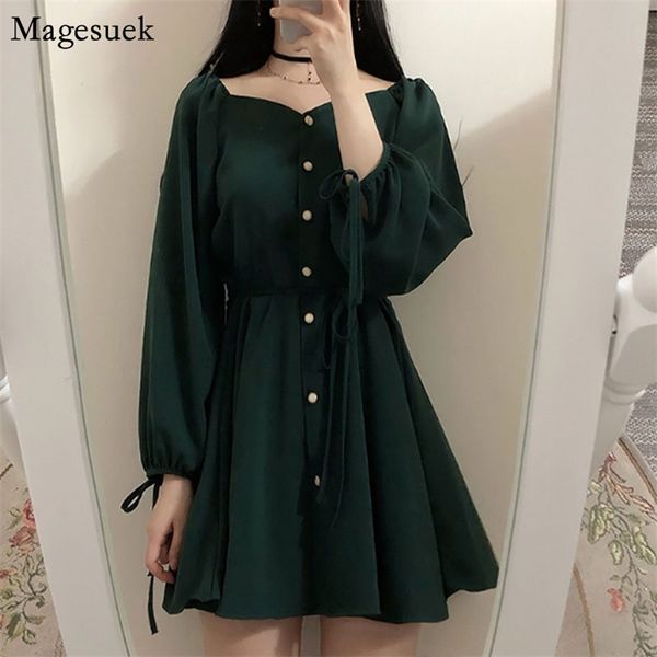 

autumn long sleeve sweet word collar dress a line es women fashion japanese style party mini button vintage 9819 210518, Black;gray