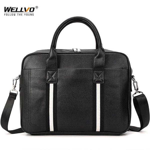 

briefcases men briefcase striped designer handbag portable 14 inch lapbag black pu leather large capacity crossbody shoulder xa229c
