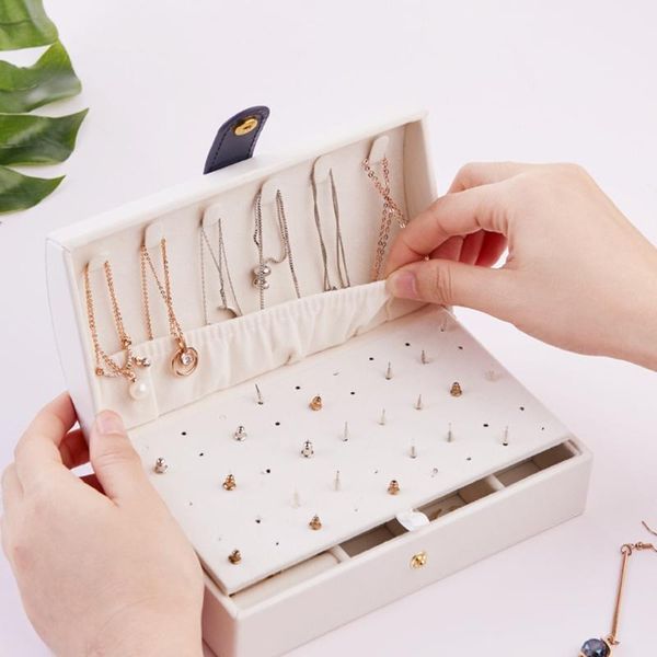 

storage boxes & bins travel portable jewelry box faux leather waterproof cabinet arched 2 layers earring studs ring necklace organizer case