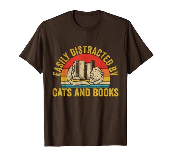 

funny easily distracted by cats and books reading lovers t-shirt, White;black