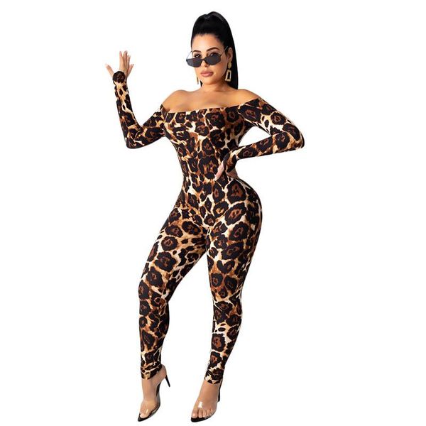 

women's jumpsuits & rompers fashion off the shoulder leopard print jumpsuit, Black;white