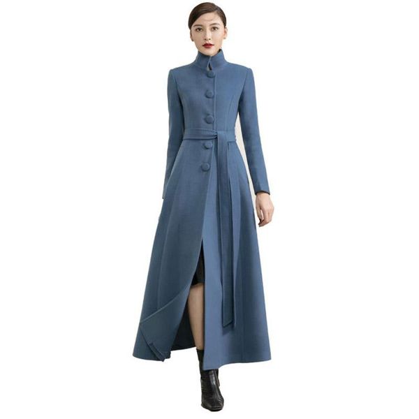 

women's wool & blends women woolen trench coat spring autumn loose long jacket female thicken belt dress overcoat cardigan outerwear, Black