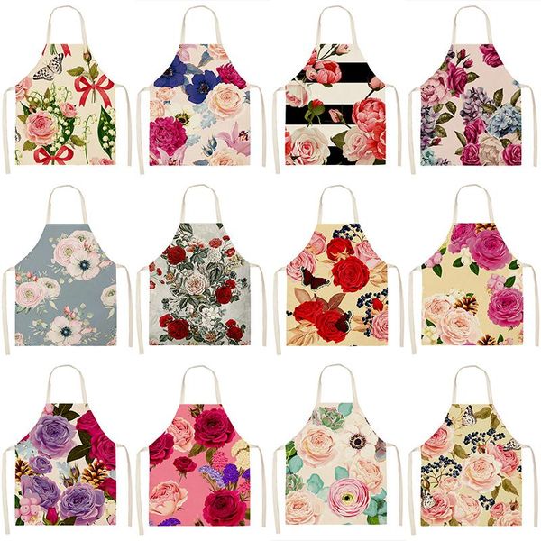 

aprons 1pcs flower pattern colorful cotton linen 53*65cm home cleaning cooking kitchen apron cook wear bibs pinafore 46286