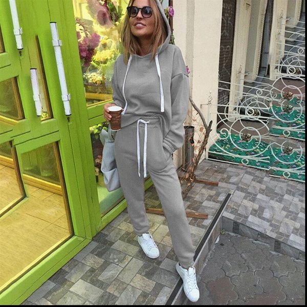 

sets fashion hooded sweatshirt womens tracksuits solid long pants clothing suits female tracksuit 2pcs, Gray