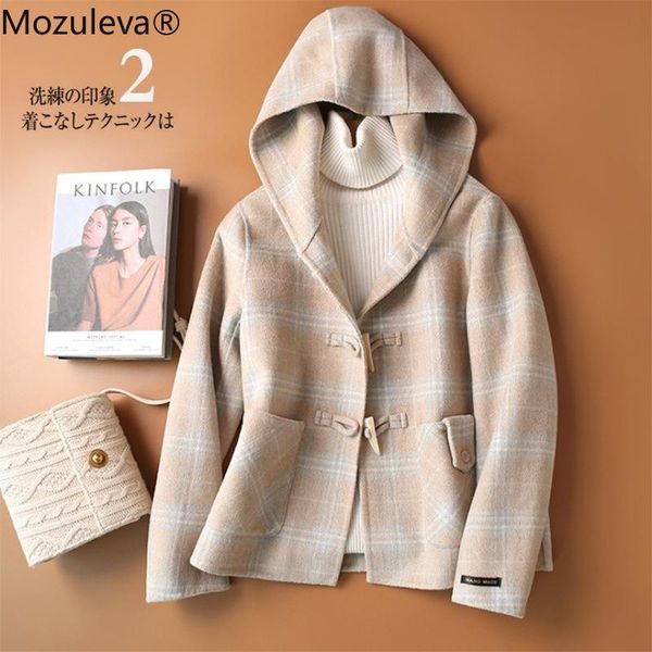 

women's wool & blends mozuleva double sided coat women autumn winter japanese style loose long woolen hand-stitched outwear, Black
