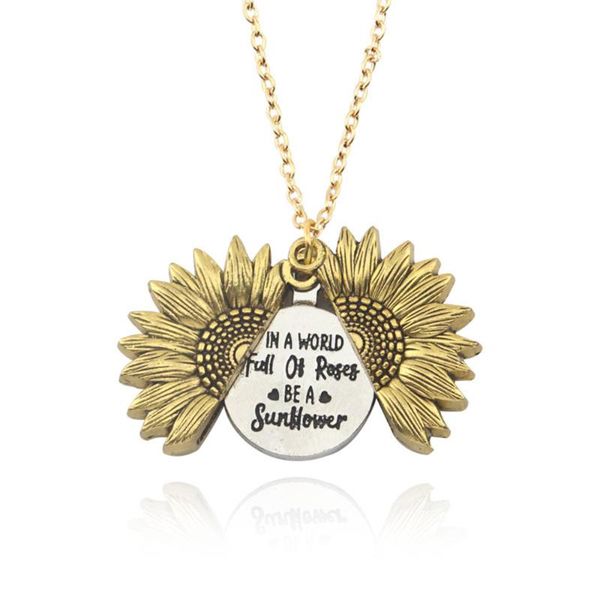 

pendant necklaces ashmita sunflower locket engraved necklace you are my sunshine lettering sun flower jewelry for women men, Silver