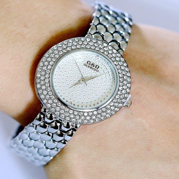 

wristwatches 2021 women watches fashion diamond dress watch luxury rhinestone lady wristwatch quartz drop, Slivery;brown