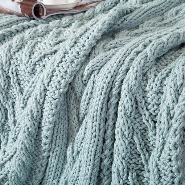 

blankets yiruio brand lake blue chunky knit wool blanket luxury iceland yarn soft summer quilt 180*200cm bed crochet weighted