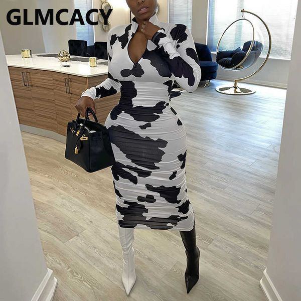

women cow printed long sleeve slim dress elegant bodycon dresses 210702, Black;gray