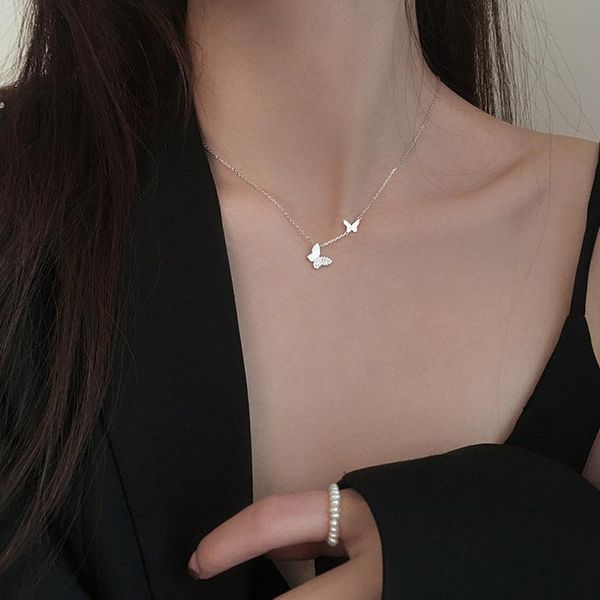 

pendant necklaces necklace for women flash diamond butterfly double fashion, Silver