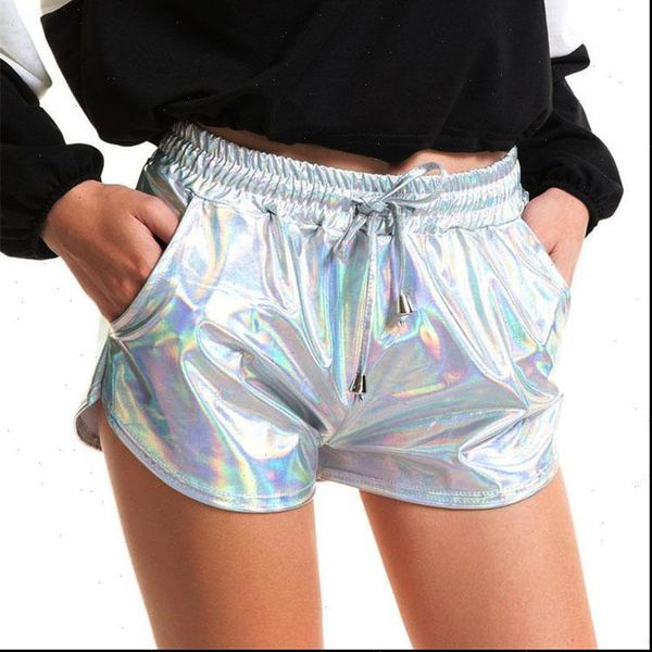 

women shorts shiny metallic summer holographic wet look casual elastic drawstring festival rave booty, White;black