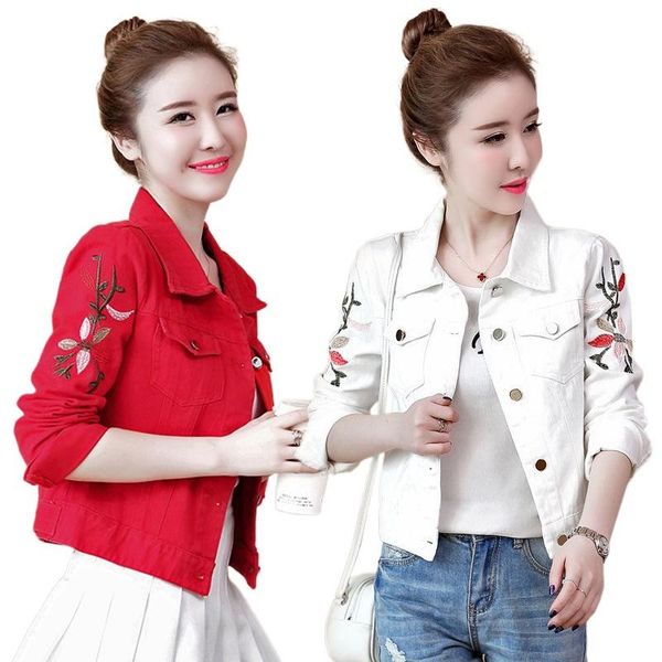 

spring and autumn embroidered flowers short denim jacket female korean version of all-match slim women's jackets, Black;brown