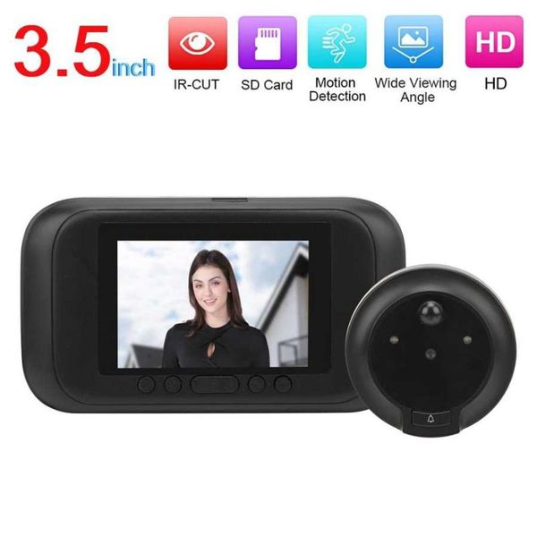 

doorbells 3.5in 720 hd 145-degree view smart door viewer night vision pir movement detection body sensor black led color screen security