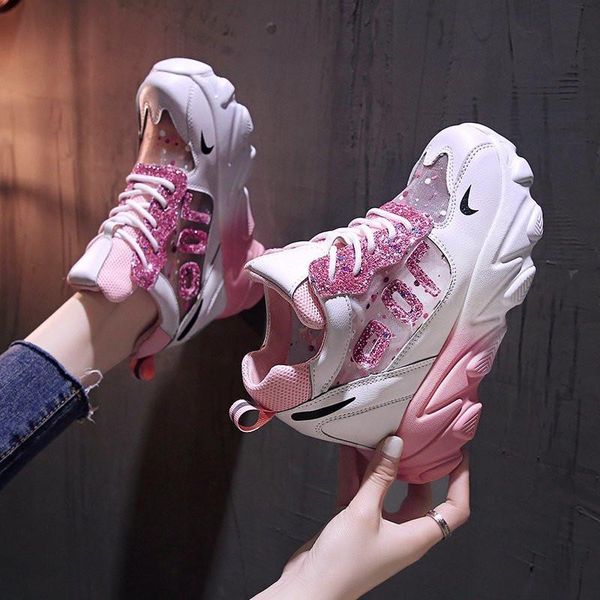 

breathable women's sneakes 2021 summer casuals women platforn shoes ladies mesh comfortable chunky footwear platform sandals 35, Black