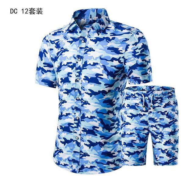 

men's casual shirts 2021 suit summer couple beach shirt short sleeve printing plus size two-piece clothing, White;black