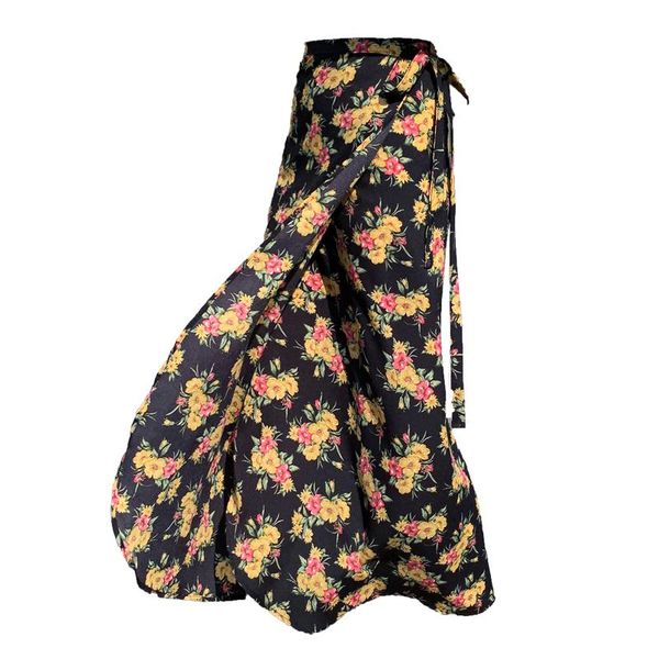 

skirts floral skirt women's summer 2021 bohemian buttock lace up chiffon, Black
