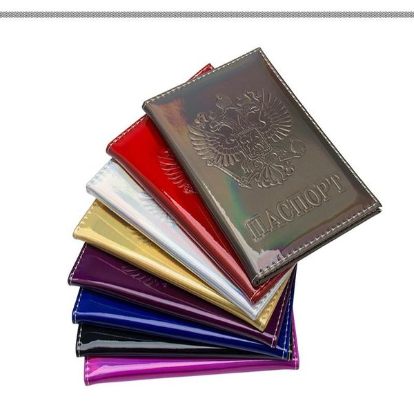 

card holders mirror glossy passport book ticket holder pu no zipper travel case 2021 simple solid laser clip, Brown;gray