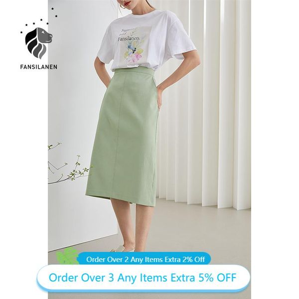 

skirts fansilanen office lady french high waist split skirt women summer 2021 long green thin a-line denim, Black