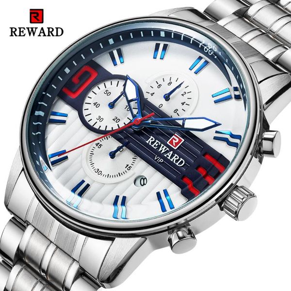 

wristwatches reward brand men watch luxury stainless steel band quartz analog wristwatch mens military waterproof watches male clock 630, Slivery;brown