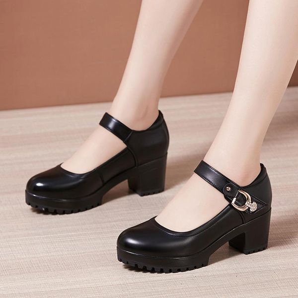 

big size 32-43 block heel platform shoes women mary jane 2021 fall spring medium heels pumps ladies wedding work dress, Black