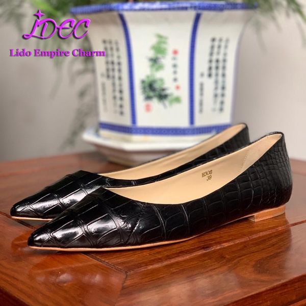 

bottomed women's flat pointed shoes crocodile leather fashion business casual boots, Black