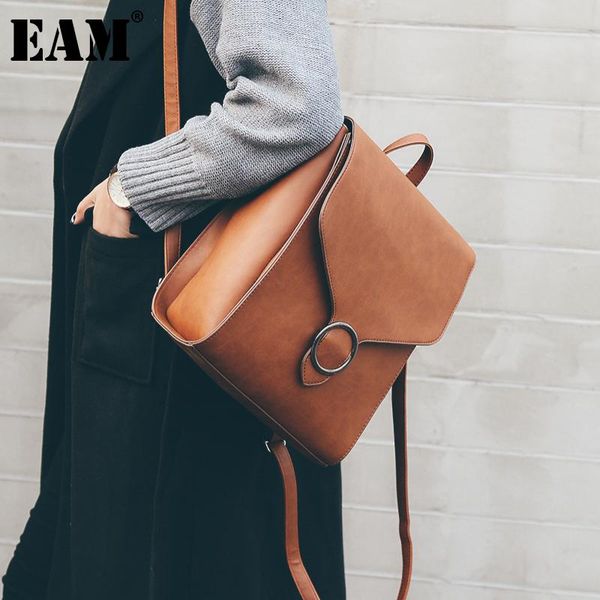 

[eam] women vintage brief large capacity student bag pu leather personality all-match backpack fashion tide 2021 18a2981