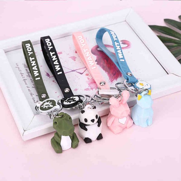

keychains creative cartoon geometric section animal key chain pendant cute dinosaur panda car bag decoration small gift, Silver