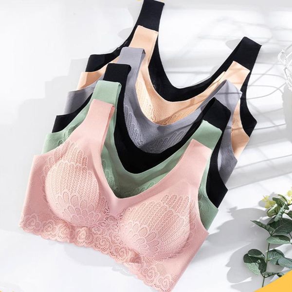 

bras thin push up vest bra women seamless underwear solid lace soft comfortable sleep with chest padded for  l xl xxl, Red;black