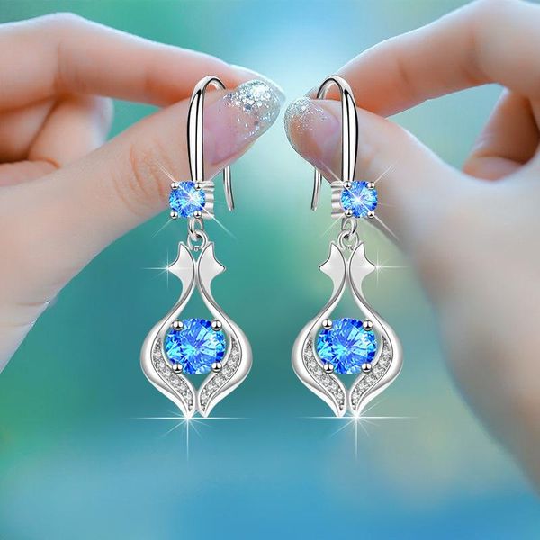 

dangle & chandelier female vintage fashion silver color long tassel earrings for women wedding jewelry blue pink white round stone