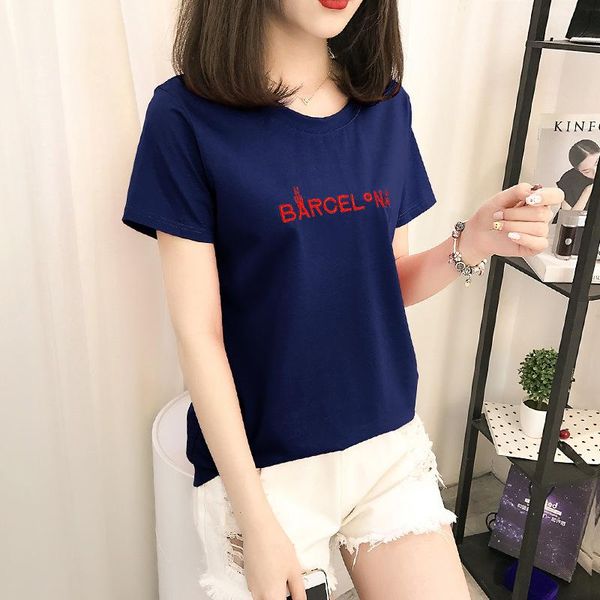 

summer ladies t-shirt fashion concise print women short sleeve casual loose o-neck cotton tee women's, White