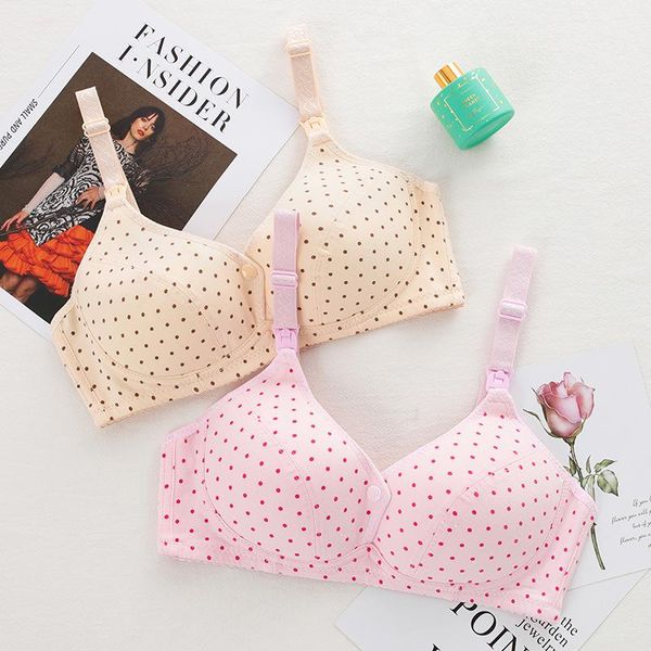 

maternity intimates and good wave point printing to prevent vertical cotton without steel ring open breast-feeding bra for pregnant women, White
