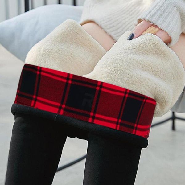 

women's leggings winter pants thermal high waisted for women plaid flannel streetwear trousers casual, Black