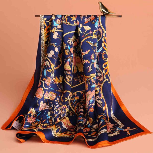 

scarf [100% silk]silk printed towel, Blue;gray