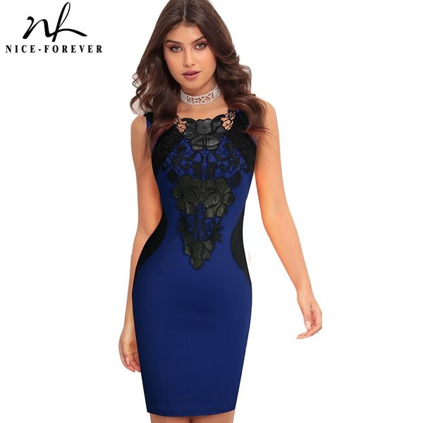 

nice-forever color block black lace patchwork above knee dresses bodycon club bodycon slim sheath women dress bty786 210419, White