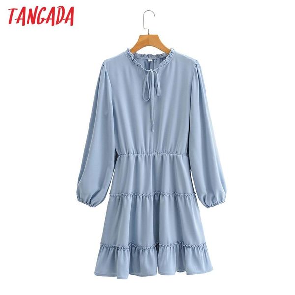 

tangada fashion women solid blue pleated chiffon dress arrival bow ladies mini vestidos sy19 casual dresses, Black;gray